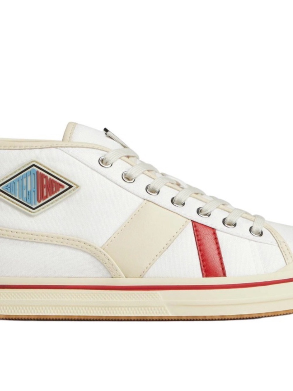 NWB Current Season Bottega Veneta White Canvas Sneakers Red Stripe Cream $990